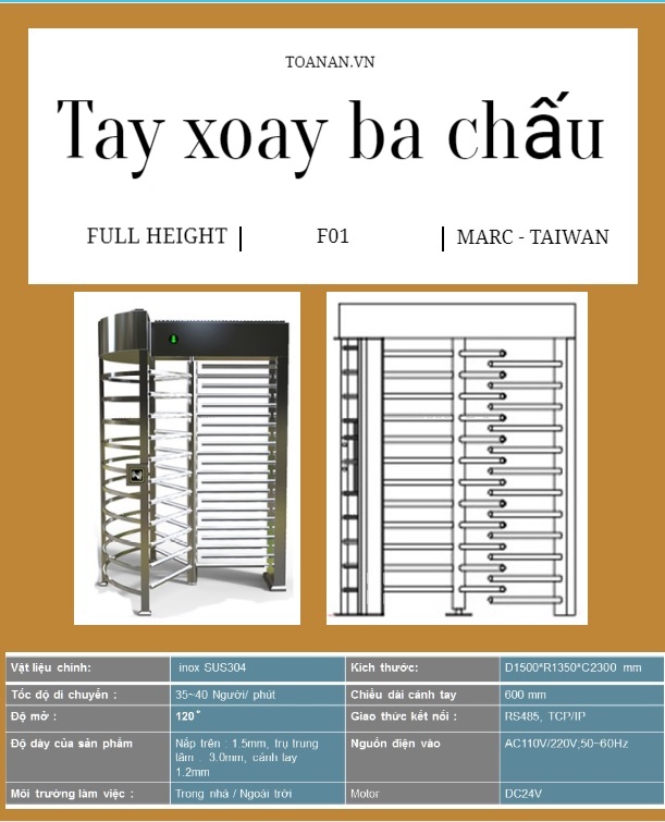 Tay xoay ba chấu Full Height Turnstile