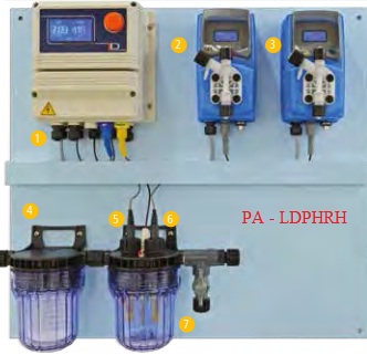 Máy đo 2 kênh pH/ORP kiểm soát châm hóa chất pH/Clo cho bể bơi LDPHRH hiệu Emec