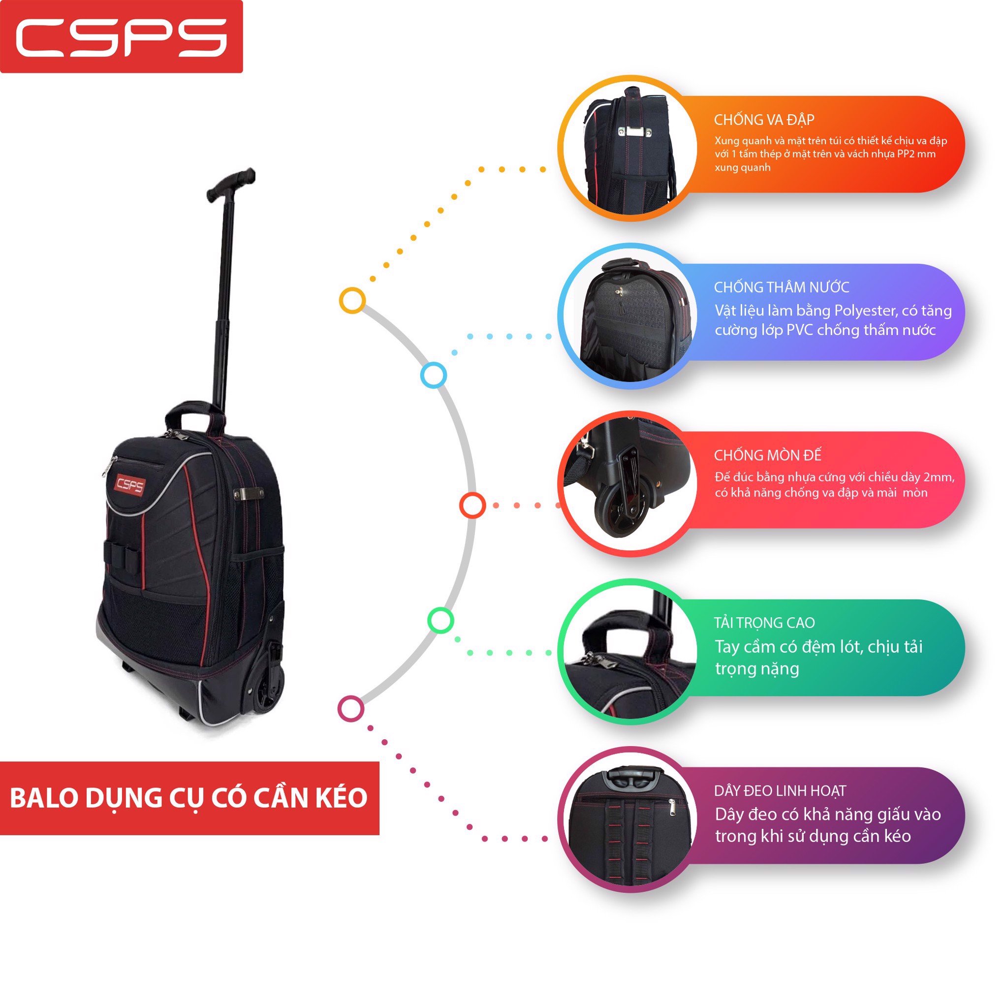 Balo đựng đồ nghề CSPS có cần kéo 36cm