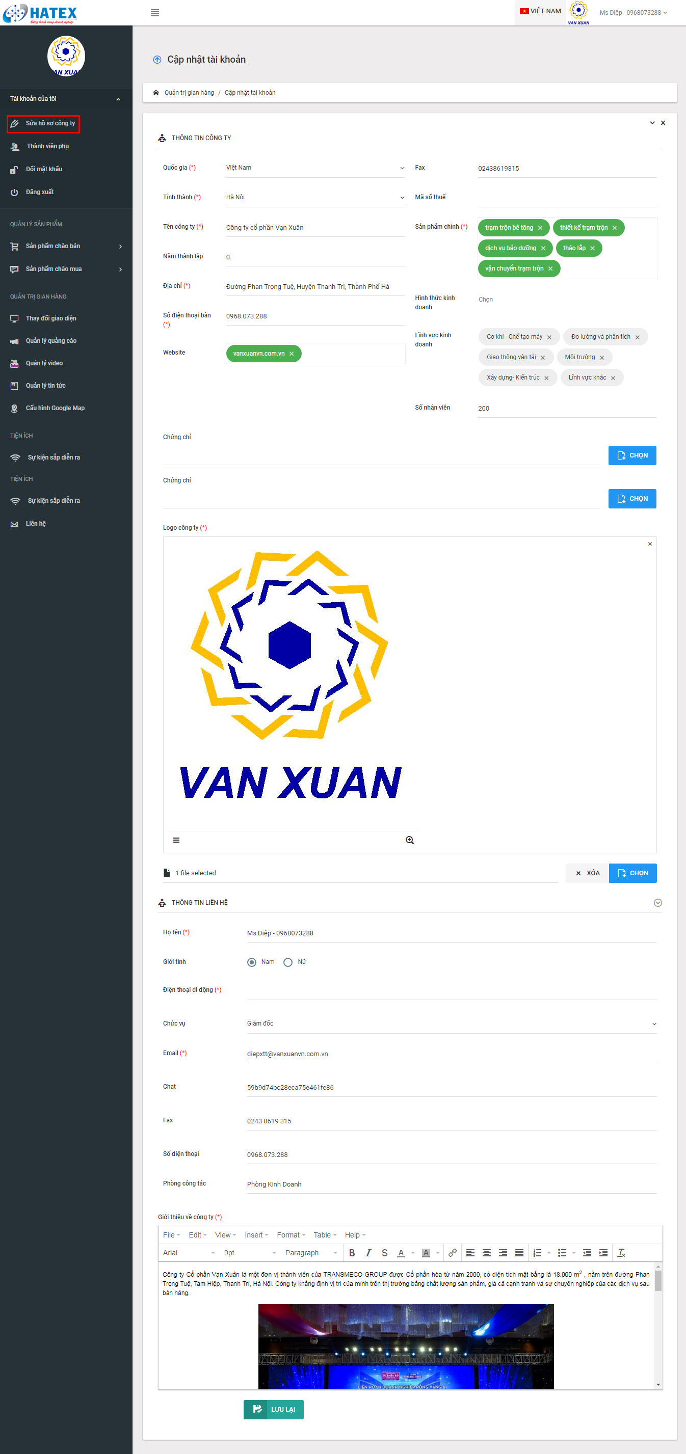 Hướng dẫn quản lý thông tin tài khoản Người bán