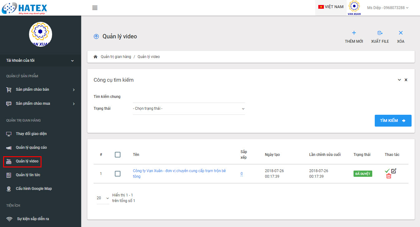 Hướng dẫn thêm video cho gian hàng cho Thành viên vàng