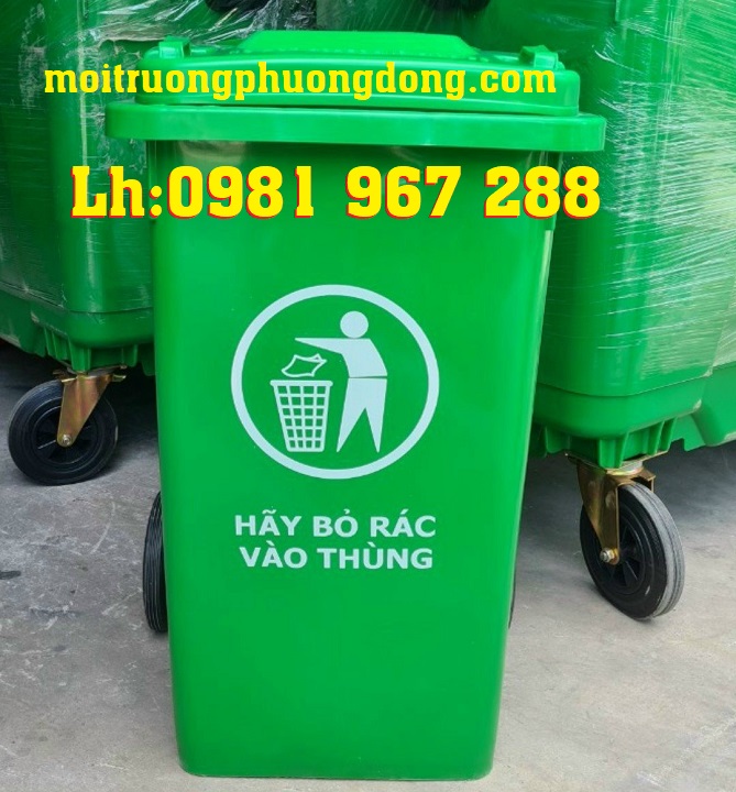 Thùng rác nhựa 120 lít màu xanh công cộng