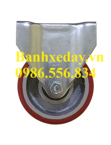 Bánh xe PU gang 100x32mm càng thép xi mạ kẽm