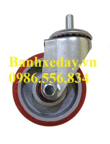 Bánh xe PU gang 100x32mm càng thép xi mạ kẽm