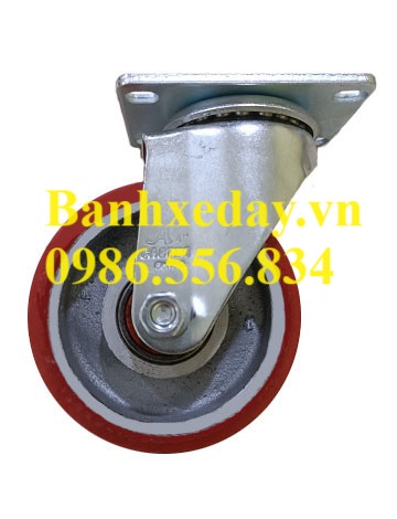 Bánh xe PU gang 100x32mm càng thép xi mạ kẽm