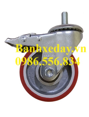 Bánh xe PU gang 100x32mm càng thép xi mạ kẽm