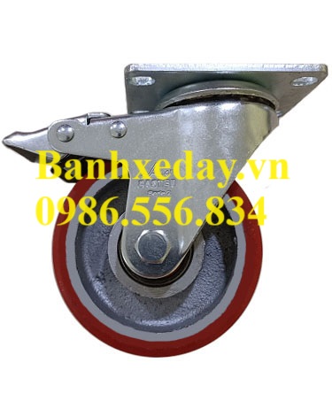 Bánh xe PU gang 100x32mm càng thép xi mạ kẽm
