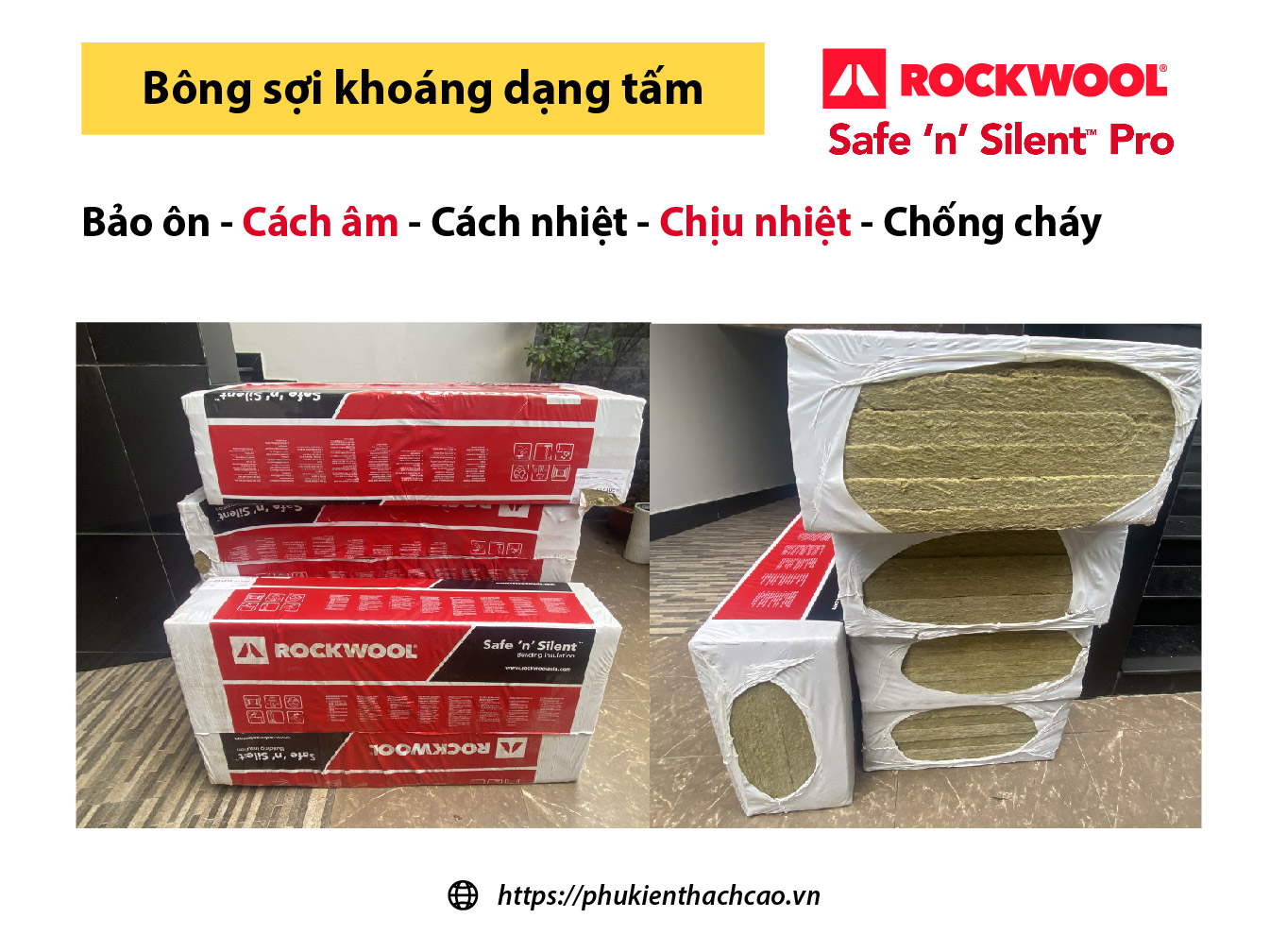 Bông khoáng cách âm cách nhiệt bảo ôn chống cháy bông sợi khoáng Rockwool Asia Thái Lan