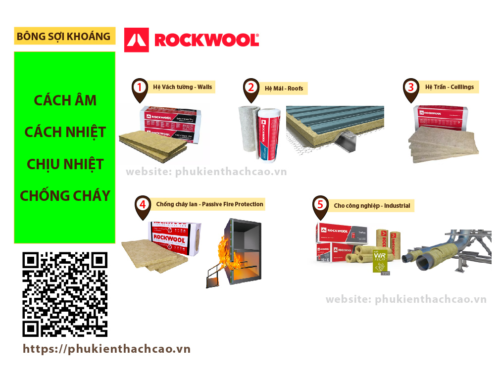 Bông sợi khoáng ROCKWOOL ASIA Thái Lan cách âm, cách nhiệt, chịu nhiệt, chống cháy cháy lan- Dạng tấm, cuộn, ống