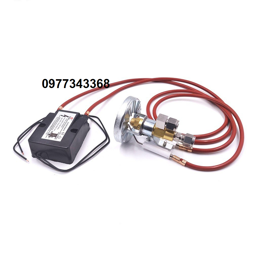 Bộ béc đốt dầu gồm béc phun, đĩa ổn định ngọn lửa, điện cực đánh lửa, nguồn cao áp mồi lửa