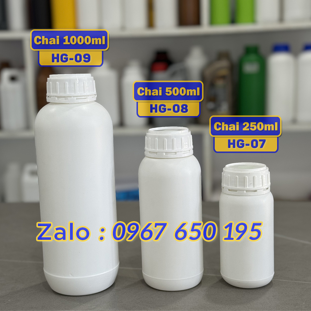 Chai nhựa 1000ml đựng phân bón, chai nhựa 500ml và chai 250ml