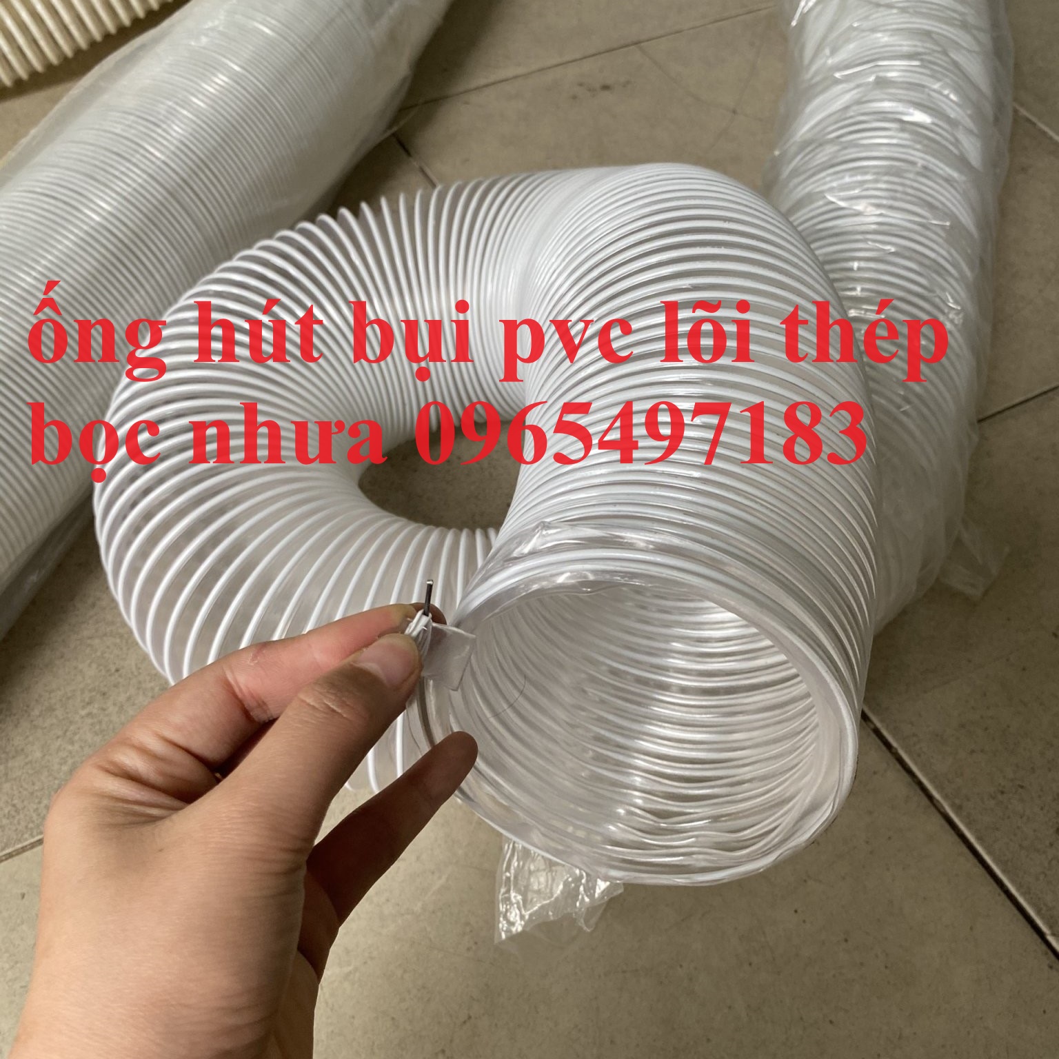 Ống hút bụi PVC lõi thép bọc nhựa, ống hút bụi co giãn, ống gió bụi trắng, ống hút bụi lõi thép