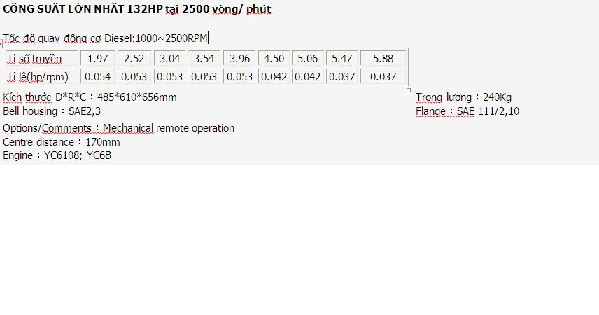 thông số kĩ thuật hộp số tàu thủy