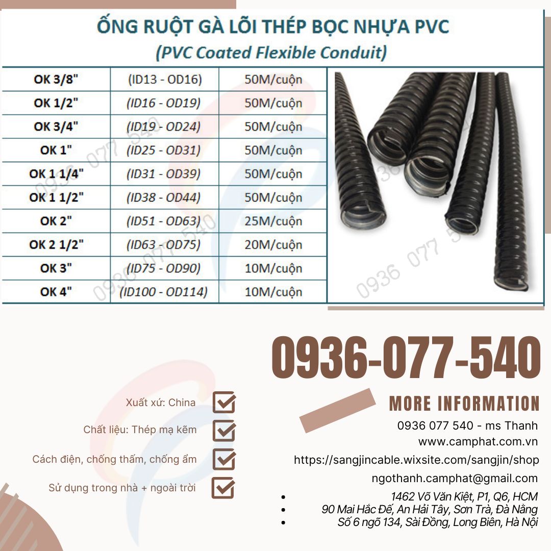 Ống ruột gà lõi thép bọc nhựa- Ống kẽm đàn hồi bọc nhựa phi 2'
