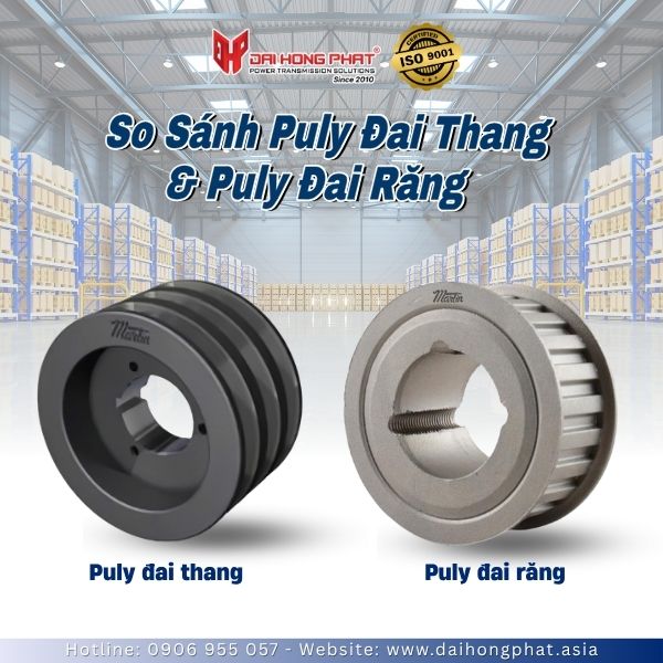 So sánh puly đai thang và puly đai răng trong truyền động công nghiệp